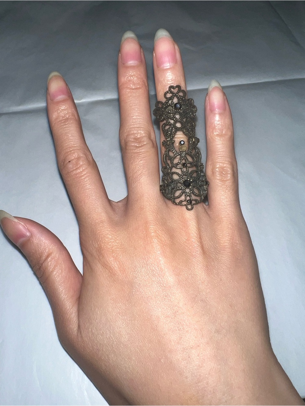 Intricate Filigree Long Finger Statement Ring - Dark Bronze